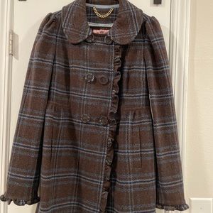Blue and Brown Plaid Peacoat - Juicy Couture